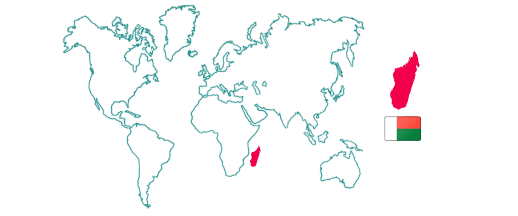 Situation géographique de Madagascar dans le monde et son drapeau